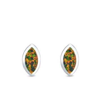 Marquise Stud Earrings Lab Created Black Opal 925 Sterling Silver (7mm)